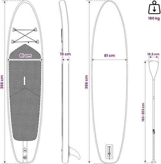 vidaXL Φουσκωτή Σανίδα SUP με Μήκος 3.66m Μπλε