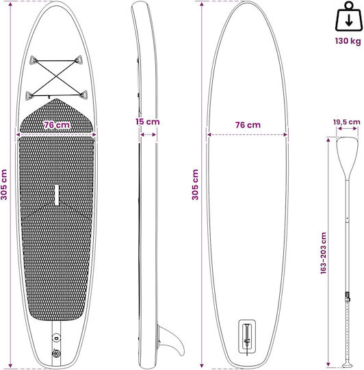 vidaXL Inflatable SUP Board with Length 3.05m Turquoise
