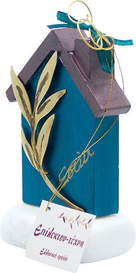 Epilekton-art 07-744 Handmade Tabletop Decor – Large House Petrol Olive Branch 15x10
