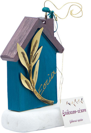 Epilekton-art 07-744 Handmade Tabletop Decor – Large House Petrol Olive Branch 15x10