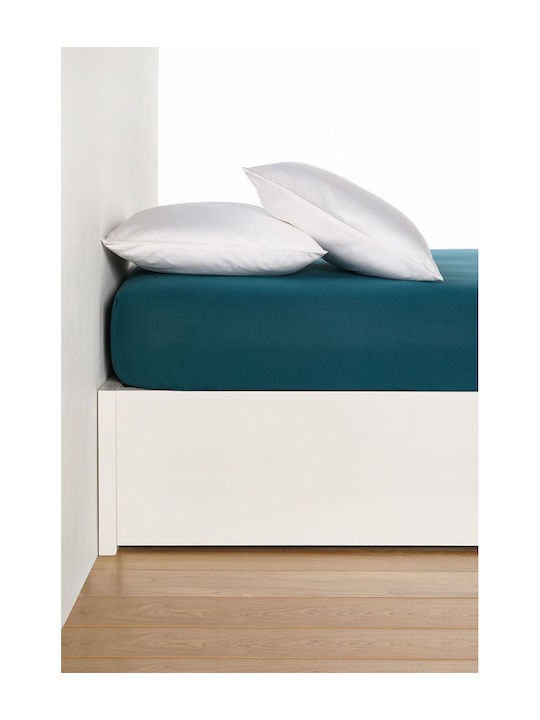 Living Home Super-Double Bed Sheet With Rubber Hugger 160x200+30cm Petrol Blue
