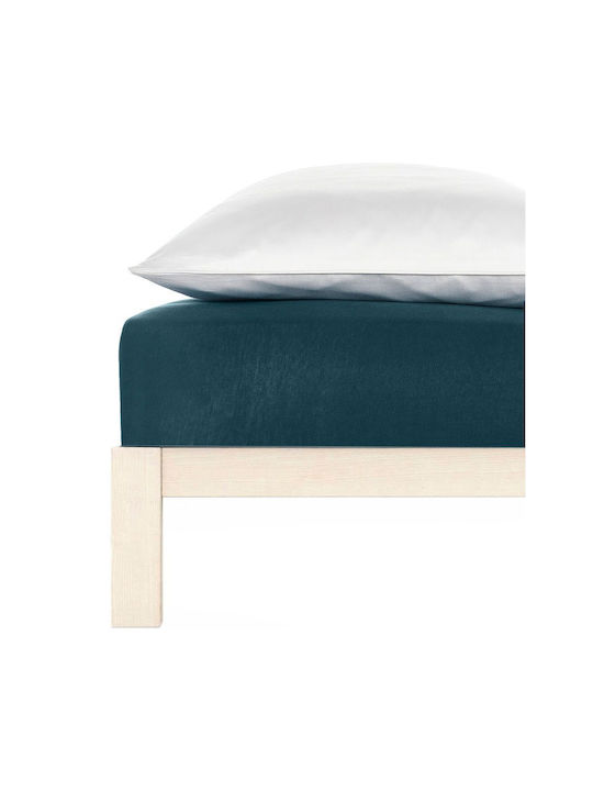 Living Home Super-Double Bed Sheet With Rubber Hugger 160x200+30cm Petrol Blue