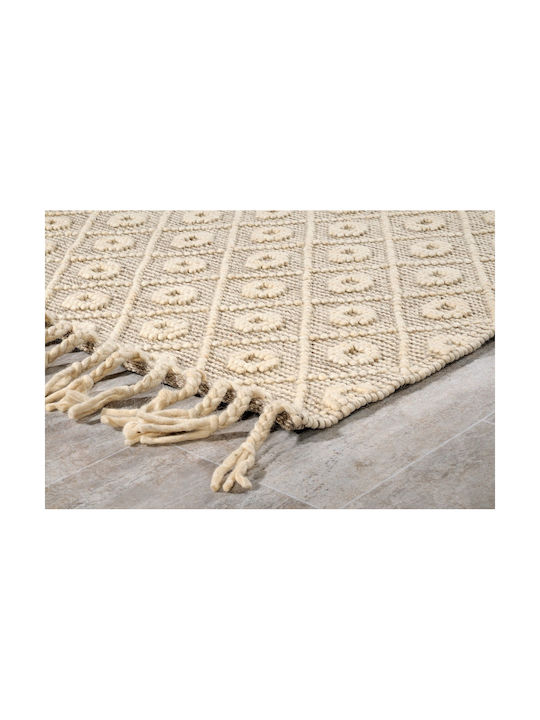 Tzikas Carpets Nomad 55156 Covor Handmade Coridor Din Lână Cu Franjuri Alb 80x150cm