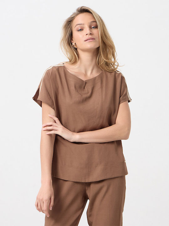 Women's Short Sleeve Brown Blouse
