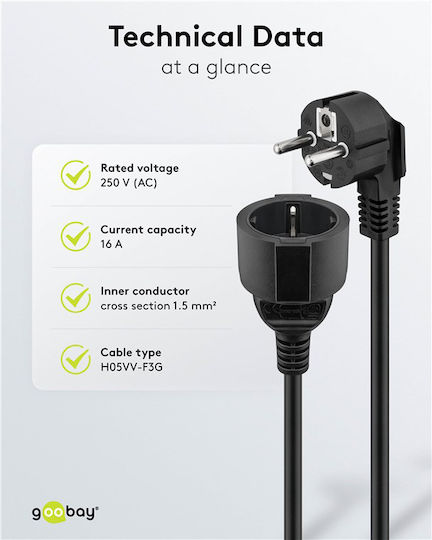Goobay Extension Cable Cord 5m Black
