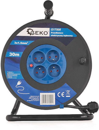 Geko Extension Reel Cord 3 x 1.5mm²/30m Black