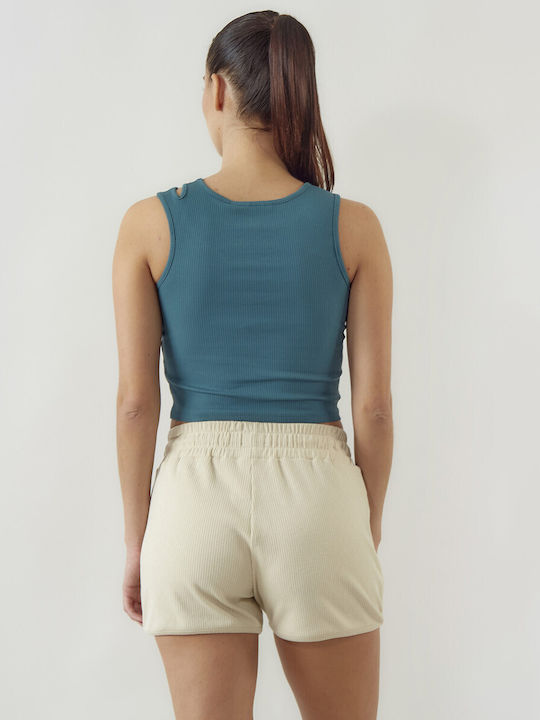 Γυναικείο Crop Top με Τιράντες Πετρολ