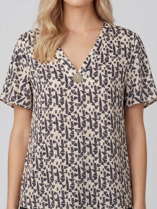 Women's Crop Top with V-Neckline Ecru