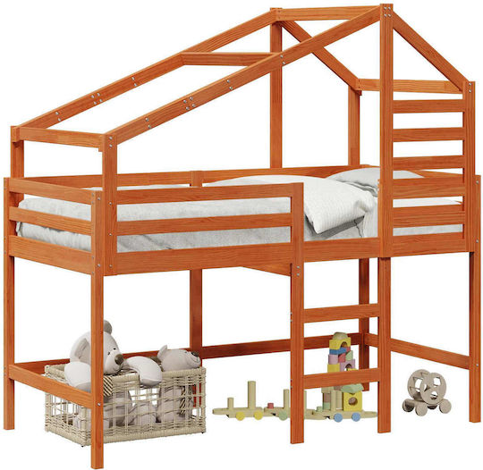 Kinderbett Koje Einzeln Braun für Matratze 90x190cm