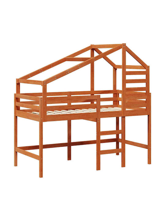 Детско Легло Двуетажно Единично Кафяво за Матрак 90x190cm