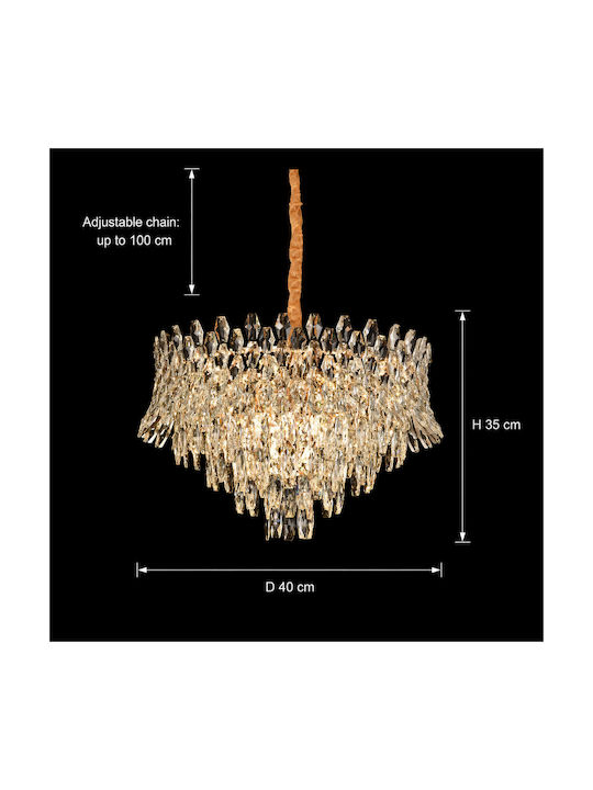 Alista Home Candelabru 3xE14 Ø40cm cu Cristale Auriu AT1CT-IM1P-HT2L-CC6737/400GD