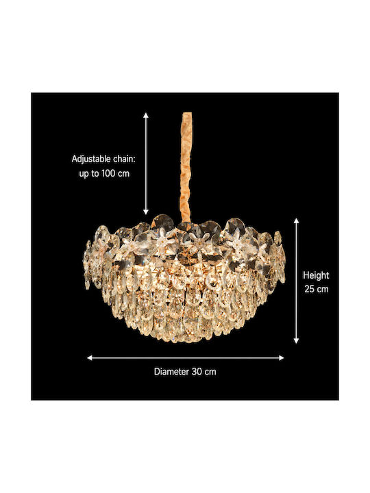 Alista Home Candelabru 3xG9 Ø30cm cu Cristale Auriu AT1CT-IM1P-HT2L-CC6734/300GD