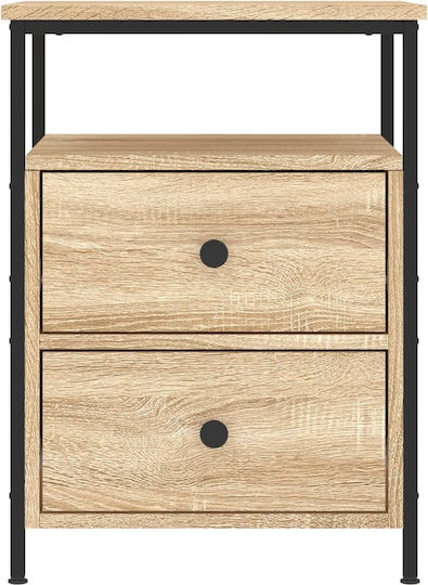 Нощно Шкафче Дървено с Метални Крака Бежово 44x45x60см