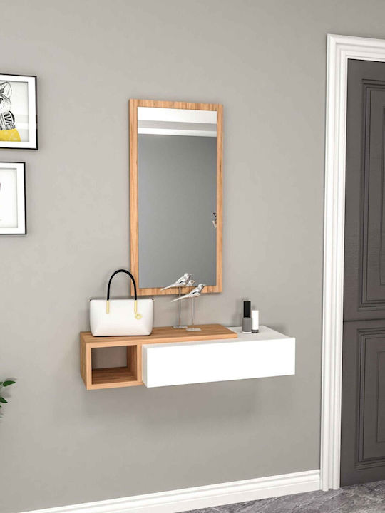 Wooden Console with Mirror White L82xW29.6xH15.8cm