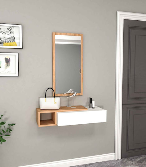 Wooden Console with Mirror White L82xW29.6xH15.8cm
