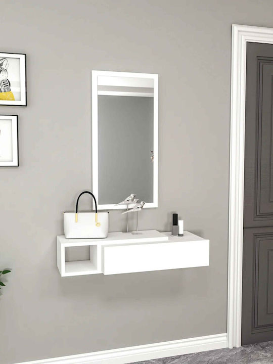 Wooden Console with Mirror White W82xD29.6xH15.8cm