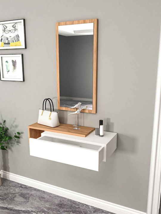 Wooden Console with Mirror White L82xW29.6xH15.8cm