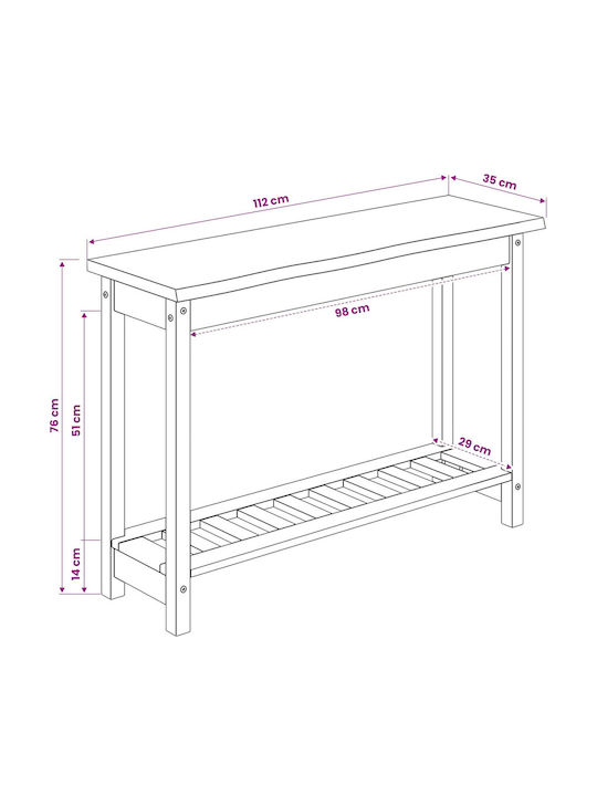 Solid Wood Console Black L112xW35xH76cm