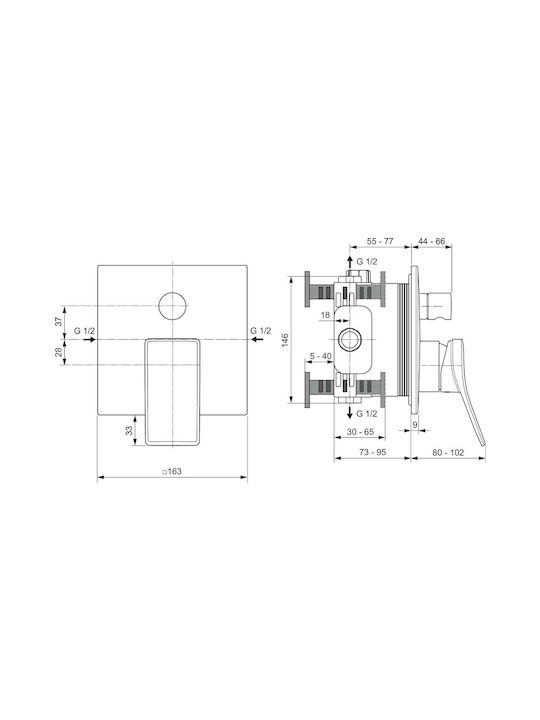 Ideal Standard Μίκτης Μπαταρίας Εντοιχισμού για Ντουζιέρα 2 Εξόδων Ασημί