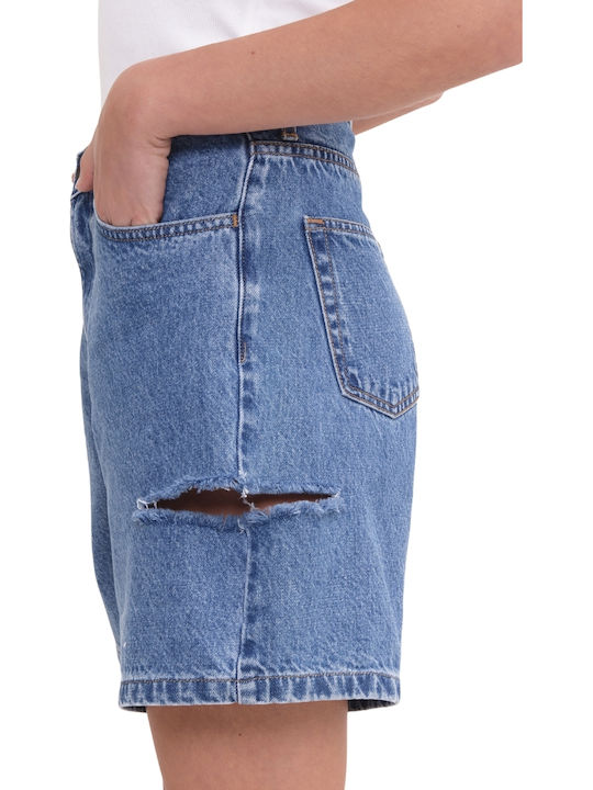 Women's High Waist Jean Shorts Mid Blue