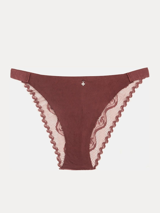 Дамски Слип Дантела Отзад Бордо Размер One Size Burgundy