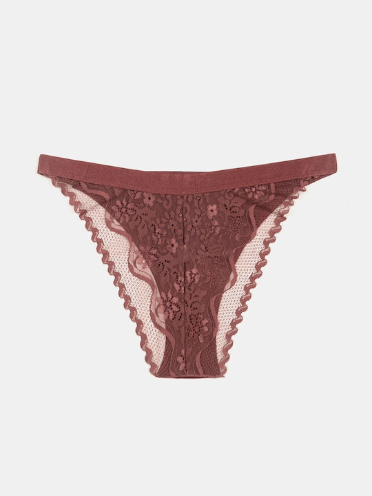 Lace Brief Back Burgundy Size One Size Burgundy