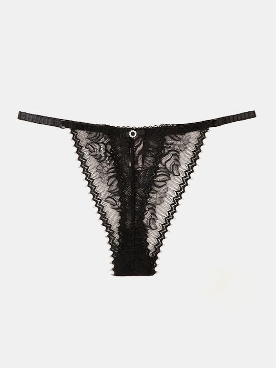 Damen-Slips String Spitze Schwarz Größe One Size Schwarz