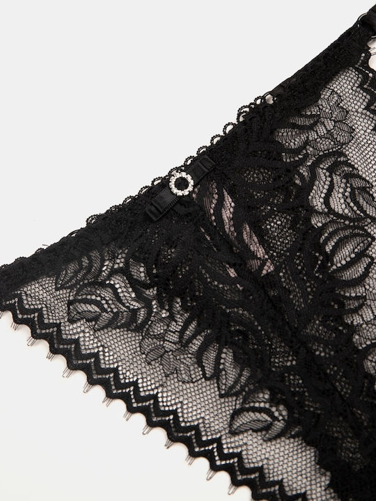 Damen-Slips String Spitze Schwarz Größe One Size Schwarz