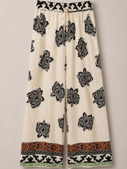 Women's Linen Pantaloons with Rubber Band Palazzo Fit Ecru