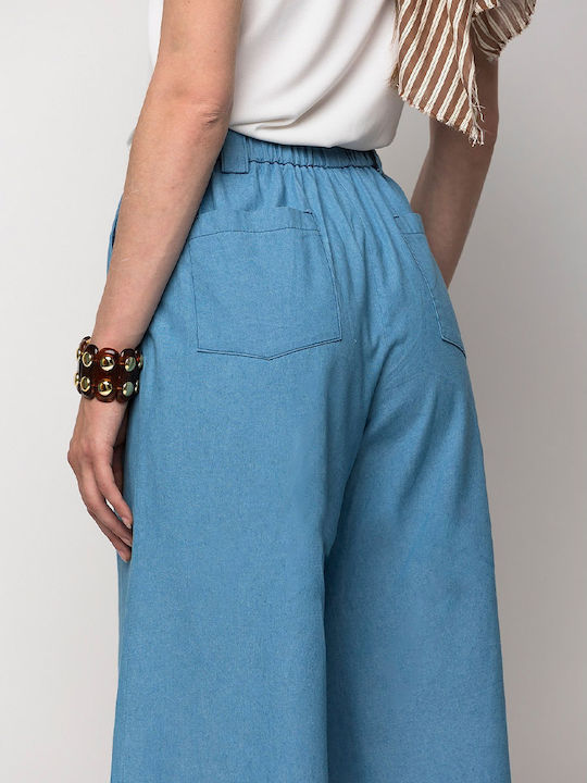 Women's Fabric Trousers with Rubber Band in Regular Fit Blue