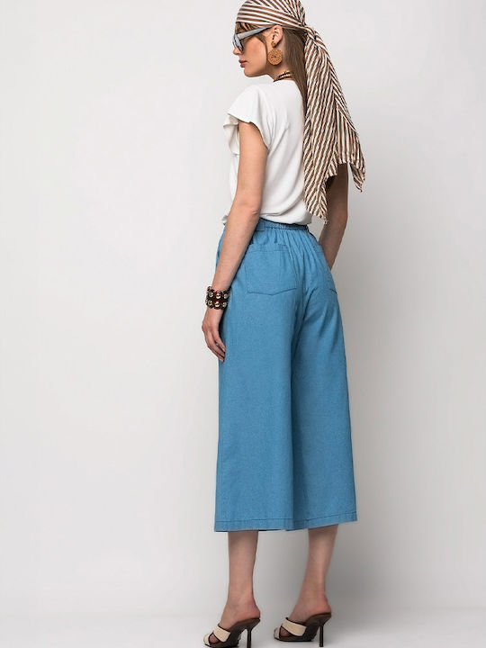 Women's Fabric Trousers with Rubber Band in Regular Fit Blue