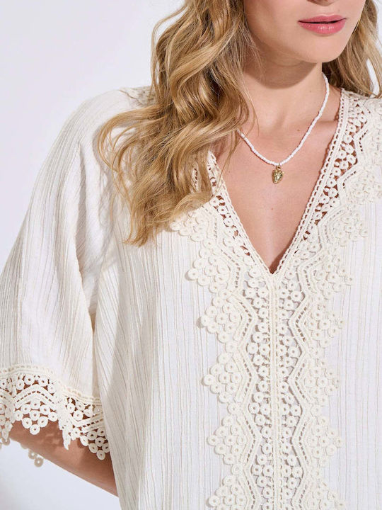 Summer Maxi Knitted Dress with Ruffles Ecru
