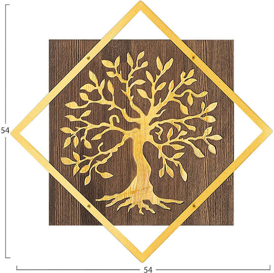 Freebox Mixed Art Gold Wooden Wall Decor 54x3x54cm