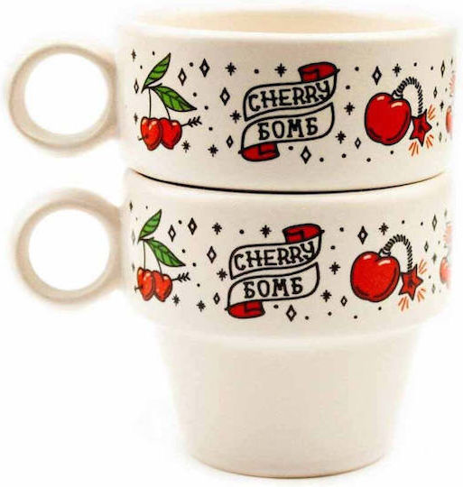 SteweHome Set Cesti Espresso Ceramice Bej 90ml 2 Bucăți