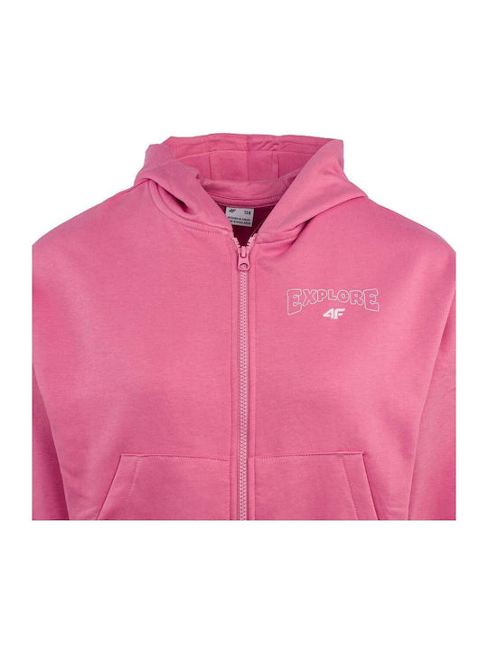 Kinder-Strickjacke aus Baumwolle mit Fuchsie Kapuzen