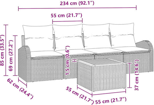 Set Cameră De Zi Pentru Exterior Din Material Sintetic 5 Piese Turcoaz Cu Perne