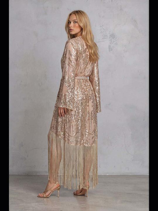 Μακρύ Γυναικείο Κιμονό Light Gold