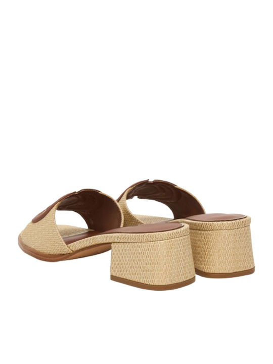 Mules with Heel in Beige Colour