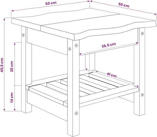 Square Solid Wood Side Table from Solid Wood Black 50x50x45.5 cm