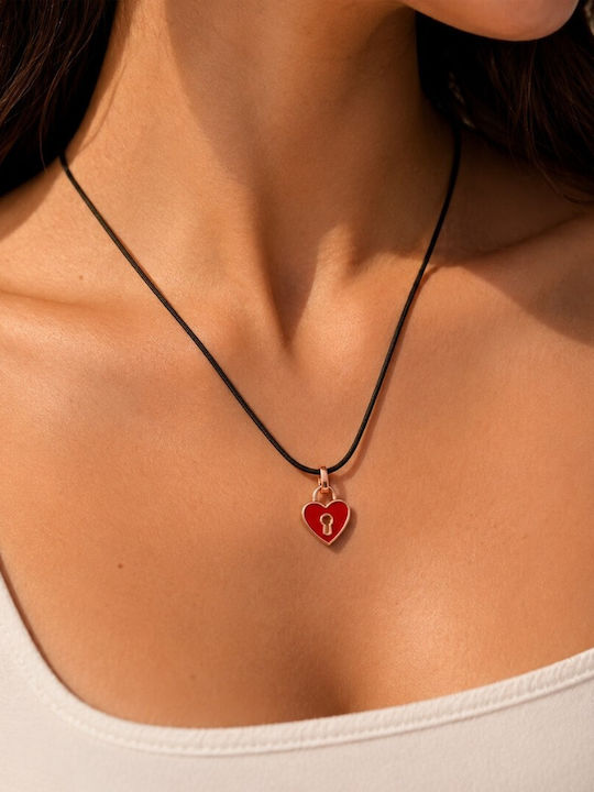 Rebecca Heart Charm Made of Pink Gold Plated Steel Red