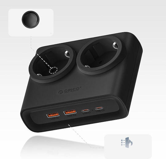 Orico PDC25 Захранваща Лента 2 Гнезда с 2 USB-A, 2 USB-C и Кабел 1.6м