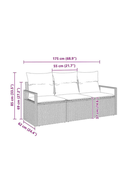 Three-Seater Outdoor Rattan Sofa With Cushions 62x55x85cm