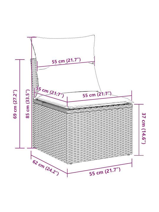 Three-Seater Outdoor Rattan Sofa With Cushions 62x55x85cm