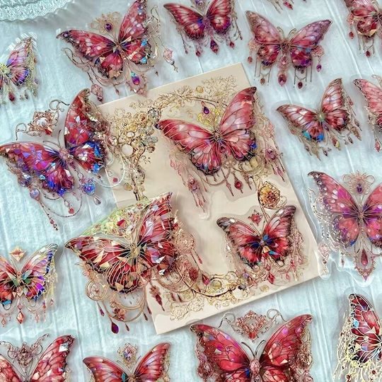 Decorative Retro Red Butterfly Stickers Set 20 Pieces