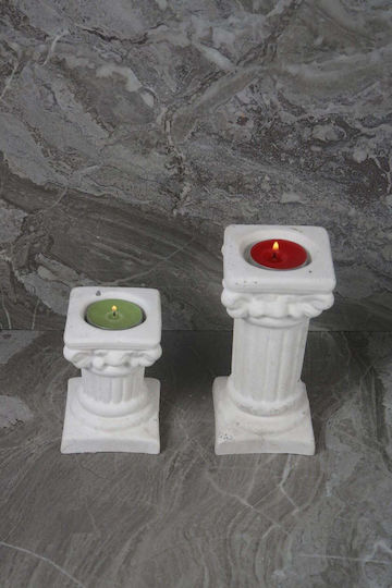 Stewehome Set Of 2 Pieces Decorative Concrete Candle Holders Ancient Roman Column Shape White 14.5 Cm