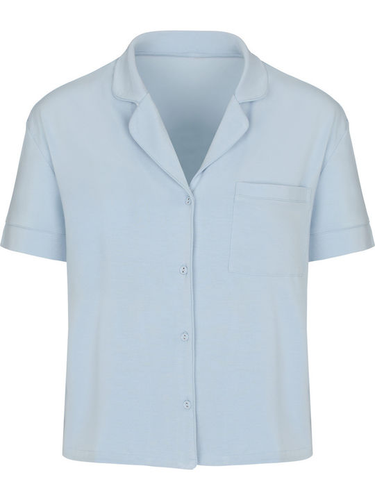 Hunkemöller Summer Women's Pyjama Blouse Blue Jersey Essential