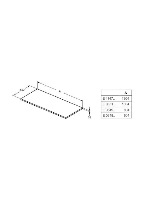 Ideal Standard Πάγκος Μπάνιου 130.4x44.2x1.8cm E1147PS
