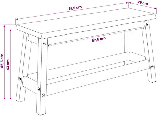 Dining Bench with Wooden Brown Surface 91.5x29x45.5cm