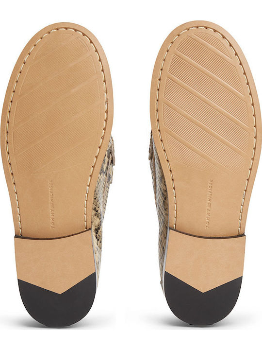 Leather Women's Loafers in Beige Color