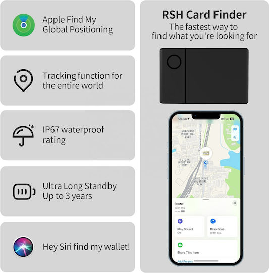 Card de localizare inteligent Google Find Hub Negru